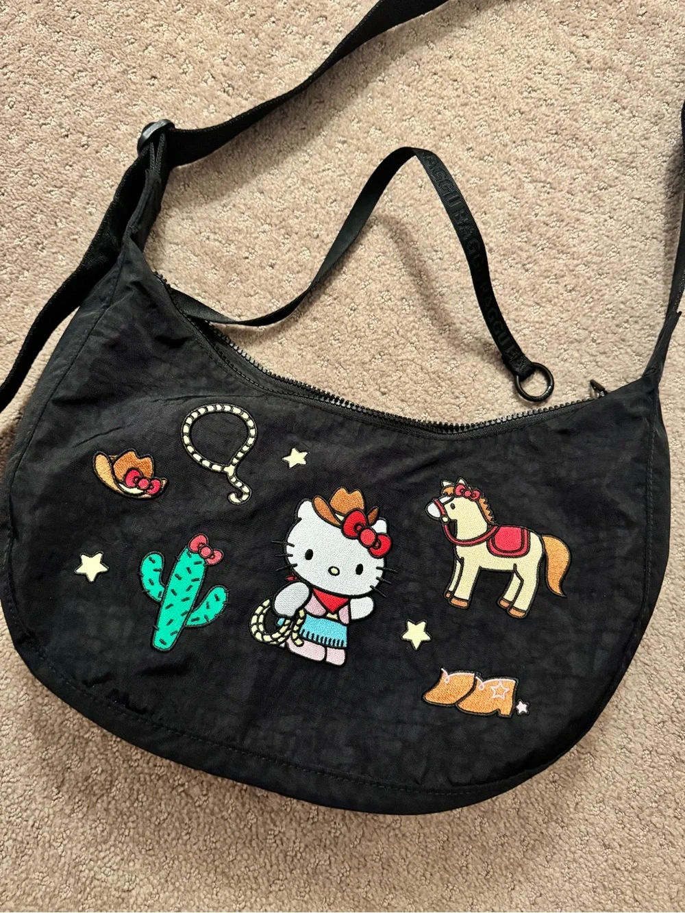 BAGGU x Hello Kitty Western Medium Nylon Crescent Bag Black